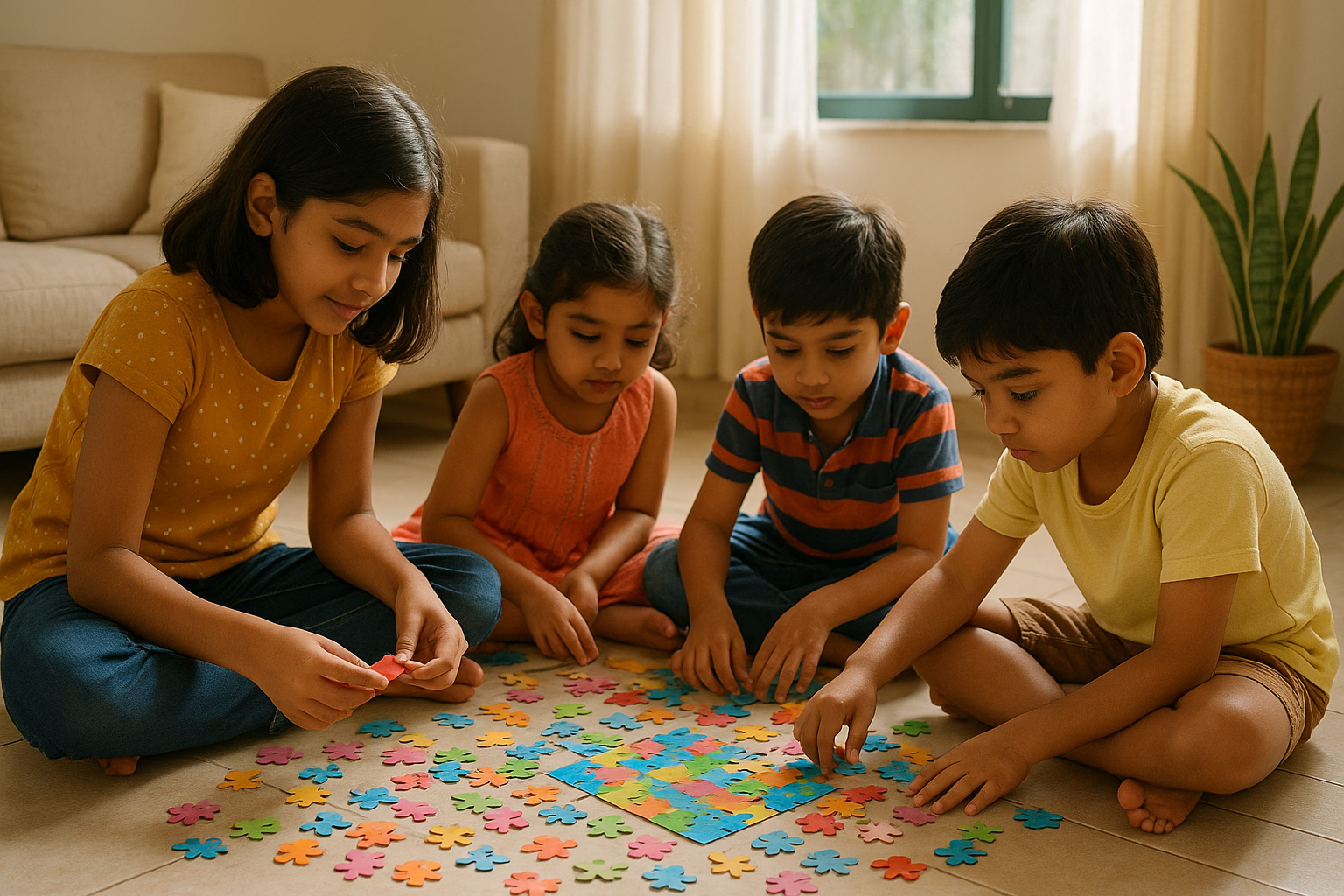 kids play with puzzle in image children indian image will be realistic